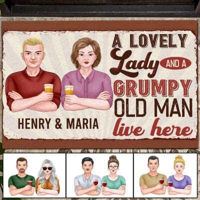 Alternative view of Personalized Old Couple A Lovely Lady And A Grumpy Old Man Live Here House Doormat - Outdoor Indoor Doormat