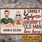 Personalized Old Couple A Lovely Lady And A Grumpy Old Man Live Here House Doormat - Outdoor Indoor Doormat