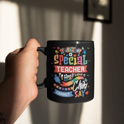 Alternative view of It Takes A Special Teacher To Hear What A Child Cannot Say Autism Awareness Ceramic Coffee Mug - Water Bottle