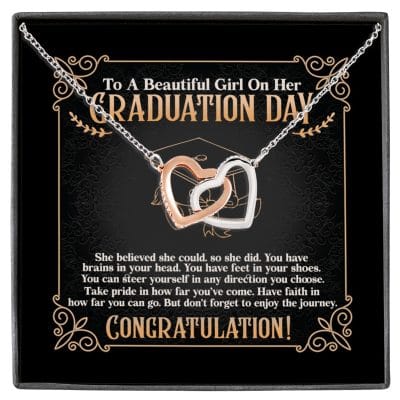 To A Beautiful Girl On Her Graduation Day She Believed She Could So She Did Interlocking Hearts Pendant Necklace