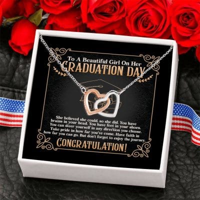 Alternative view of To A Beautiful Girl On Her Graduation Day She Believed She Could So She Did Interlocking Hearts Pendant Necklace