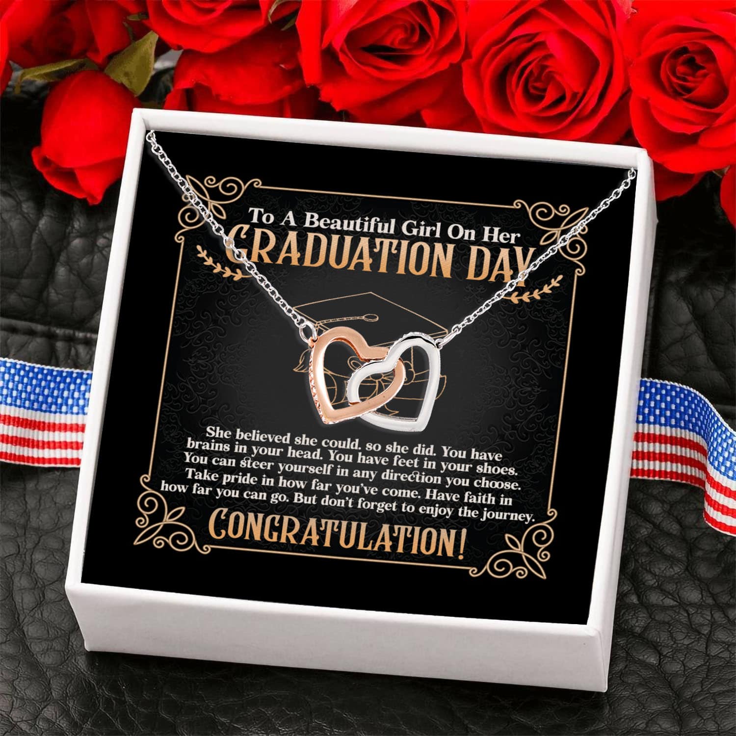 5VT_ Beautiful Girl On Her Graduation Day Interlocking Hearts Necklace 6