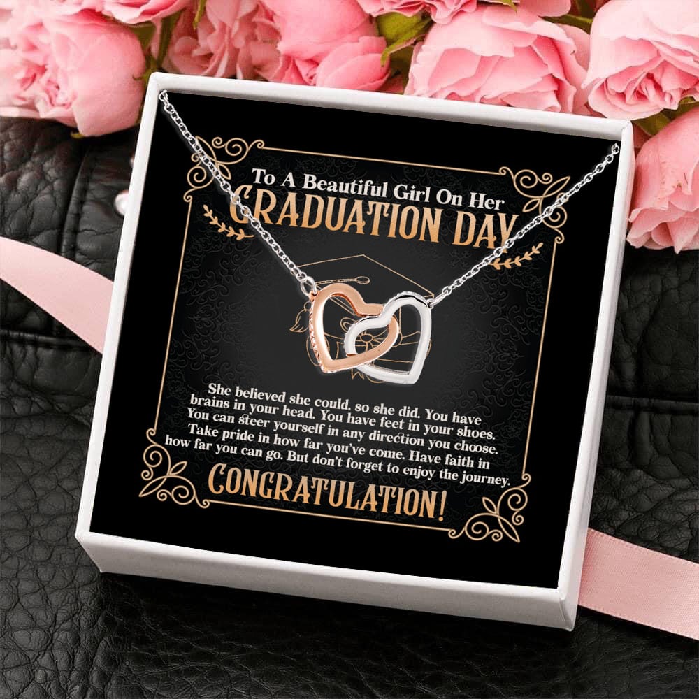 5VT_ Beautiful Girl On Her Graduation Day Interlocking Hearts Necklace 4