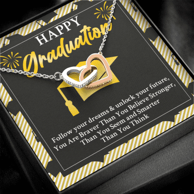 Alternative view of Happy Graduation Follow Your Dreams And Unlock Your Future Interlocking Hearts Pendant Necklace