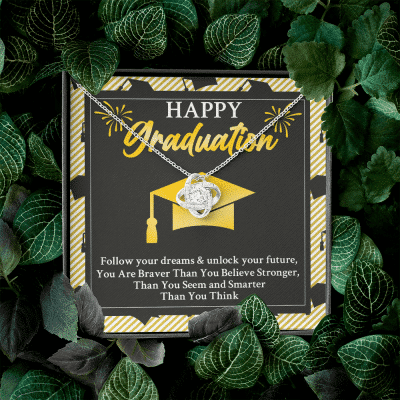 Alternative view of Happy Graduation Follow Your Dreams And Unlock Your Future Love Knot Pendant Necklace