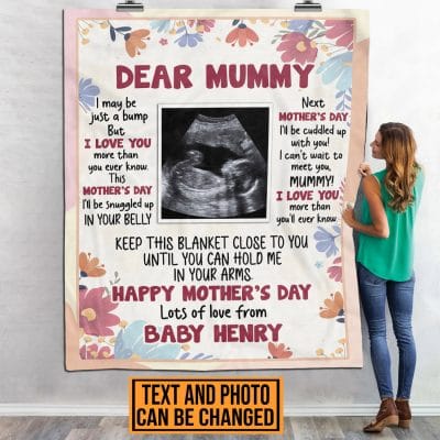 Alternative view of Personalized Photo Dear Mummy I May Be Just A Bump Happy Mother's Day Fleece Blanket - Sherpa Blanket