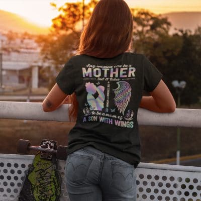 Alternative view of Any Woman Can Be A Mother But It Takes The Strongest Woman To Be A Mom Of A Son With Wings Back T-Shirt - V-Neck Tee