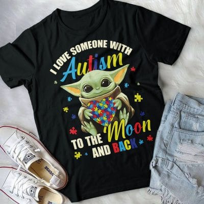Alternative view of I Love Someone With Autism To The Moon And Back Baby Yoda Autism Awareness T-Shirt - Youth Shirt
