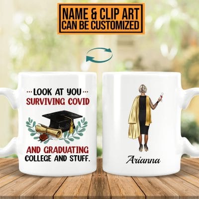 Alternative view of Personalized Look At You Surviving Covid And Graduating College And Stuff Graduation 2 Sides Ceramic Coffee Mug