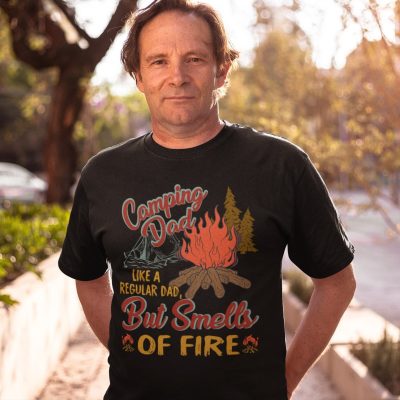 Alternative view of Camping Dad Like A Regular Dad But Smells Of Fire Retro T-Shirt - Gift for Camping Dad