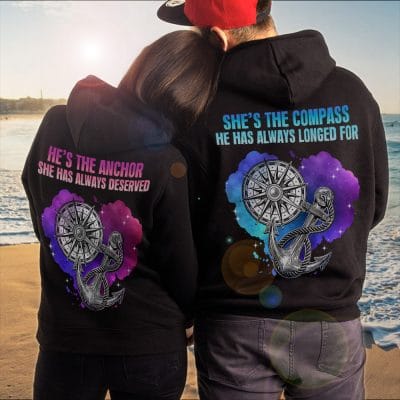 Alternative view of She's The Compass He Has Always Longed For Matching Couple Print On Back Hoodie - Sweatshirt - Long Sleeve