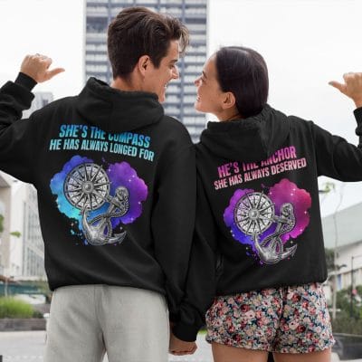 Alternative view of He's The Anchor She Has Always Deserved Matching Couple Print On Back Hoodie - Sweatshirt - Long Sleeve
