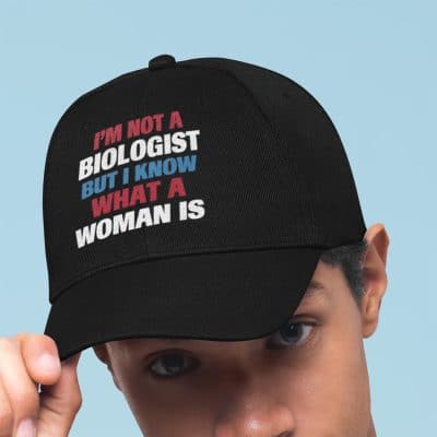 Alternative view of I'm Not A Biologist But I Know What A Woman Is Funny Twill Cap - High-Profile Snapback Hat - Trucker Hat