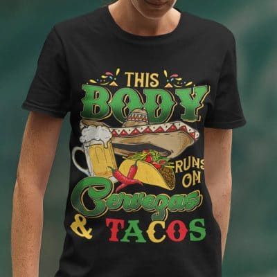 Alternative view of This Body Runs On Cervezas And Tacos Happy Cinco De Mayo T-Shirt - V-Neck Shirt