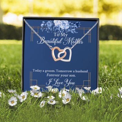 Alternative view of From Groom To My Beautiful Mother Today A Groom Tomorrow A Husband Forever Your Son Interlocking Hearts Pendant Necklace