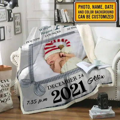 Alternative view of Personalized Baby Photo Blanket Birth Information for Girls and Boys - Customized Baby's Name, Birth Date, Weight Throw Blanket