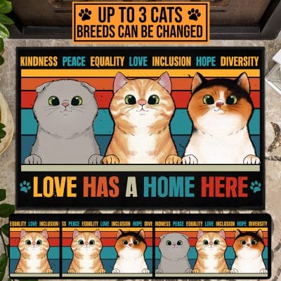 Personalized Cat Breeds Love Has A Home Here Kindness Peace Quality House Doormat - Outdoor Indoor Mat Decor