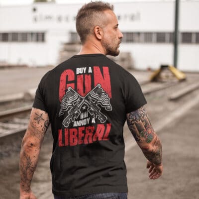 Alternative view of Buy A Gun Annoy A Liberal Print On Back T-Shirt Only - Anti Liberal Plain Front Shirt