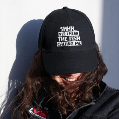 Alternative view of Shhh Yep I Hear The Fish Calling Me Funny Twill Cap - Fishing Lover High-Profile Snapback Hat