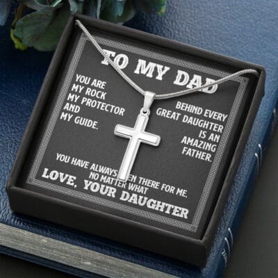 To My Dad Behind Every Great Daughter Is An Amazing Father Love Your Daughter Cross Pendant Necklace