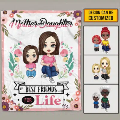 Alternative view of Mother and Daughter Best Friends For Life Personalized Clipart Fleece Blanket - Mink Blanket - Mother's Day Woven Blanket - Cute Gift For Mom