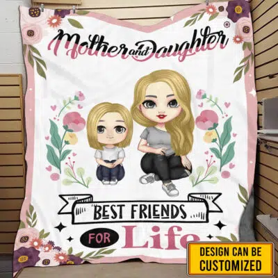 Mother and Daughter Best Friends For Life Personalized Clipart Fleece Blanket - Mink Blanket - Mother's Day Woven Blanket - Cute Gift For Mom