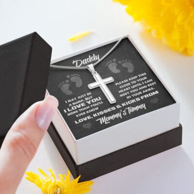 Alternative view of Daddy I May Just Be A Bump But I Love You More Than You Know Faith Cross Pendant Necklace for New Dad