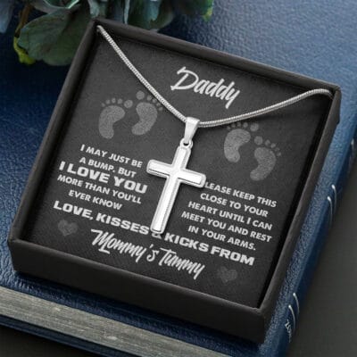 Daddy I May Just Be A Bump But I Love You More Than You Know Faith Cross Pendant Necklace for New Dad