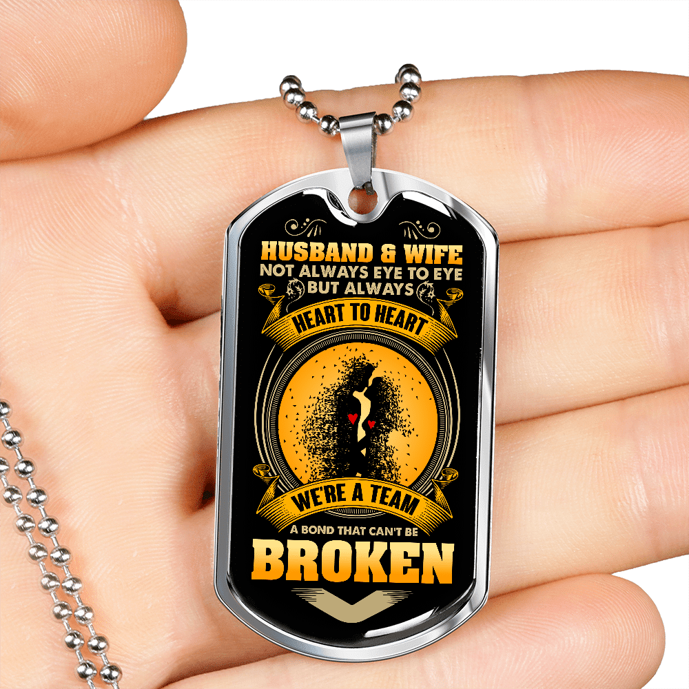 Husband And Wife Not Always Eye To Eye But We're A Team Couple Dog Tag Pendant Necklace Husband And Wife Not Always Eye To Eye But We're A Team Couple Dog Tag Pendant Necklace
