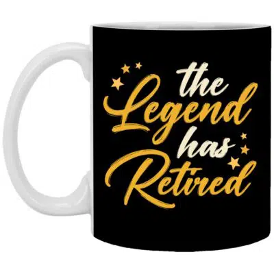 3Th. Legend Has Retired, Black, 11 oz. White Mug