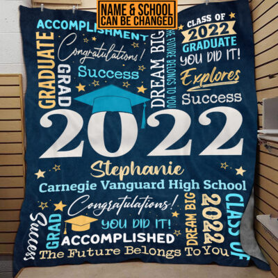 Personalized Name Class of 2022 Graduation Blanket - Graduation gifts for Her and Him - Senior 2022 Customized Name Gift