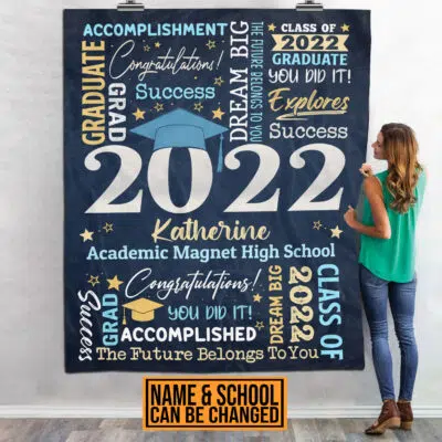 Alternative view of Personalized Name Class of 2022 Graduation Blanket - Graduation gifts for Her and Him - Senior 2022 Customized Name Gift