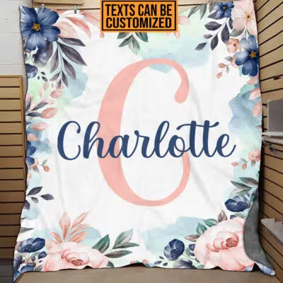Personalized Mono Name Fleece Soft Blanket - Name Customized Letter Floral Baby Blanket Gifts