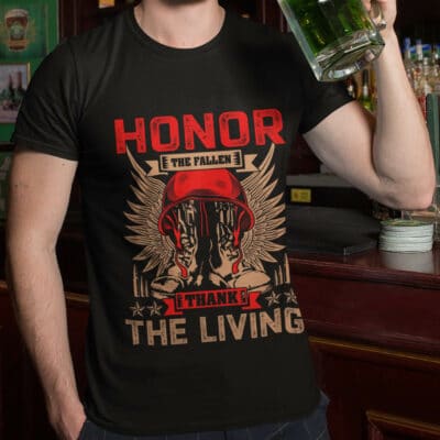Alternative view of Honor The Fallen Thank The Living T-Shirt - V-Neck Shirt - Veteran Memorial Day Gift Tee