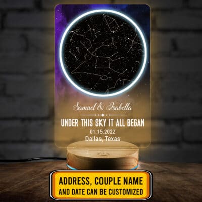 Personalized Star Map Night Light Personalized Constellation Map Under This Sky It All Began Led Night Light Multi Color - Bedroom Decor
