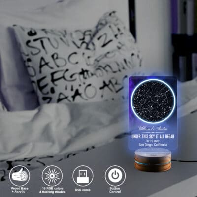 Alternative view of Personalized Star Map Night Light Personalized Constellation Map Under This Sky It All Began Led Night Light Multi Color - Bedroom Decor