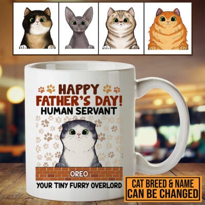 Alternative view of Personalized Cat Breeds Happy Father's Day Human Servant Your Tiny Furry Overlord Ceramic Coffee Mug - Beer Stein