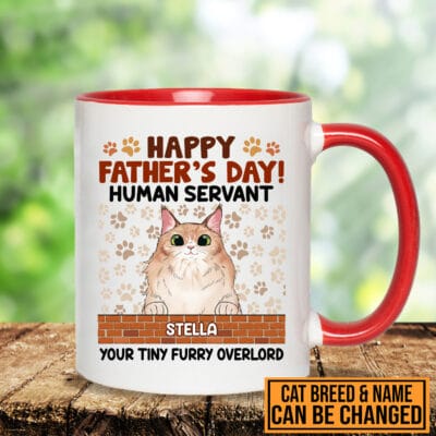 Personalized Cat Breeds Happy Father's Day Human Servant Your Tiny Furry Overlord Ceramic Coffee Mug - Beer Stein