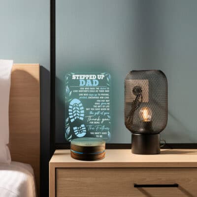 Stepped Up Dad Night Light. Happy Father's Day Gifts. Best Gift for Step Dad, Meaningful Family Quote - Stepdad Birthday LED Light