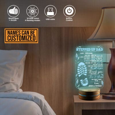 Alternative view of Personalized Stepped Up Dad LED Night Light, Happy Fathers Day Gifts, Best Gift for Step Dad, Custom Name Stepdad Birthday Gift