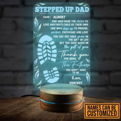 Personalized Stepped Up Dad LED Night Light, Happy Fathers Day Gifts, Best Gift for Step Dad, Custom Name Stepdad Birthday Gift