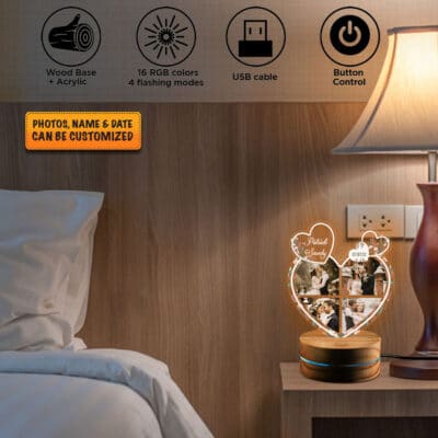 Alternative view of Personalized Photo Night Light Personalized Wedding Gifts For The Couple Led Night Light Multi Color - Bedroom Decor