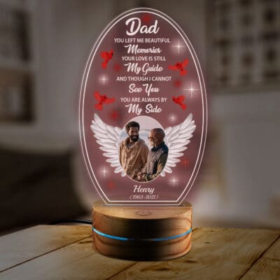 Personalized Photo Memorial Gifts Dad You Left Me Beautiful Memories Cardinal LED Night Light Multi Color - Bedroom Decor