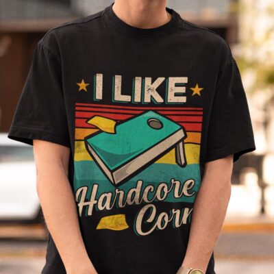 Alternative view of I Like Hardcore Corn Funny T-Shirt Cornhole Game Retro Vintage Shirt