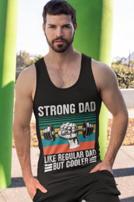Alternative view of Strong Dad Like Regular Dad But Cooler Retro Vintage Fathers Day Gift Cotton Tank Top Tee - Ladies Racerback Tank