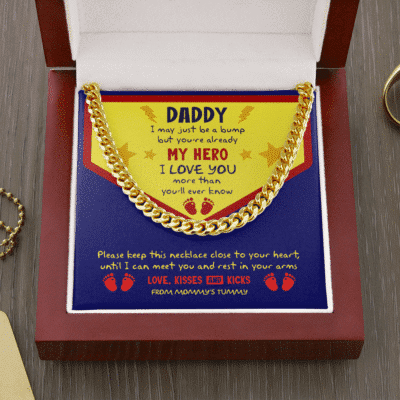 Daddy I May Just Be A Bump But You're Already My Hero Cuban Link Chain Necklace - Dad To Be Gifts