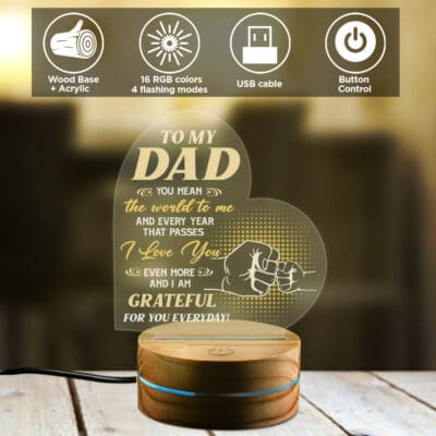 To My Dad You Mean The World To Me Heart Night Light, Best Dad Birthday Gifts from Daughter Son - Fathers Day Gift for Dad
