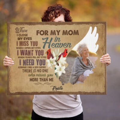 Alternative view of Personalized Photo Memorial Gifts For My Mom in Heaven I Miss You Gallery Wrapped Canvas Print - Home Decor Wall Art - Poster