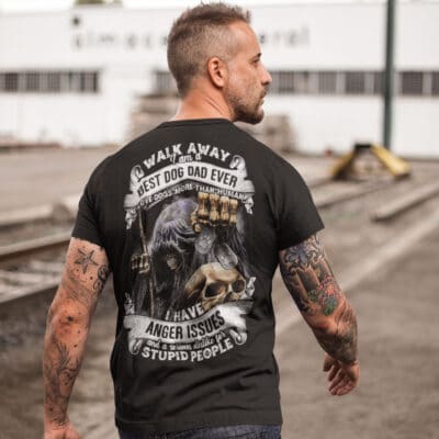 Alternative view of Walk Away I Am A Best Dog Dad Ever I Love Dogs More Than Human Funny Dog Dad Print On Back T-Shirt Only