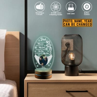Alternative view of Personalized Photo Memorial Gifts Dad You Left Me Beautiful Memories Butterfly Led Night Light Multi Color - Bedroom Decor